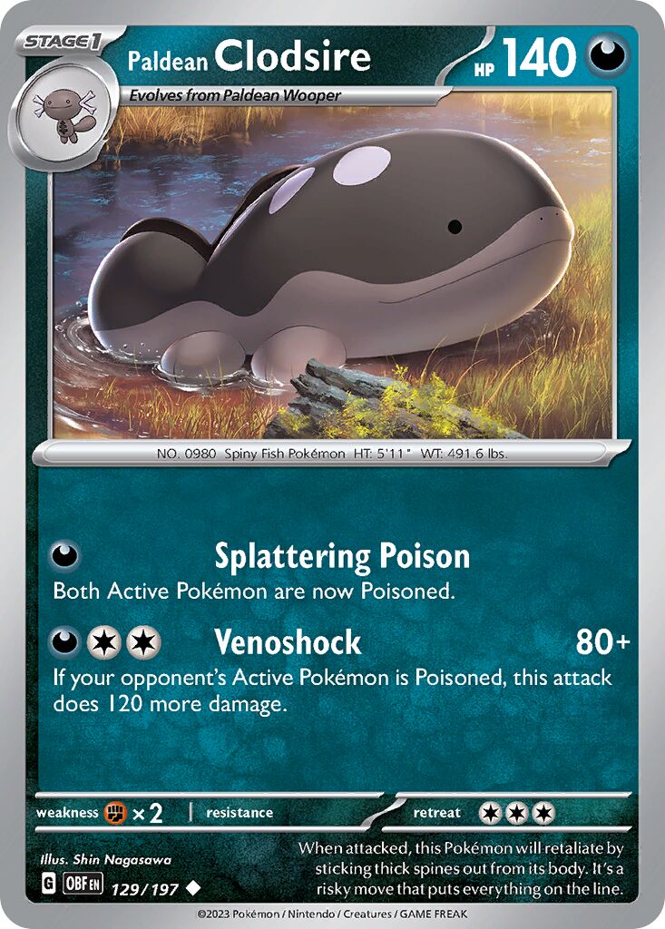 Paldean Clodsire 129/197 — Obsidian Flames (English Pokémon TCG card)
