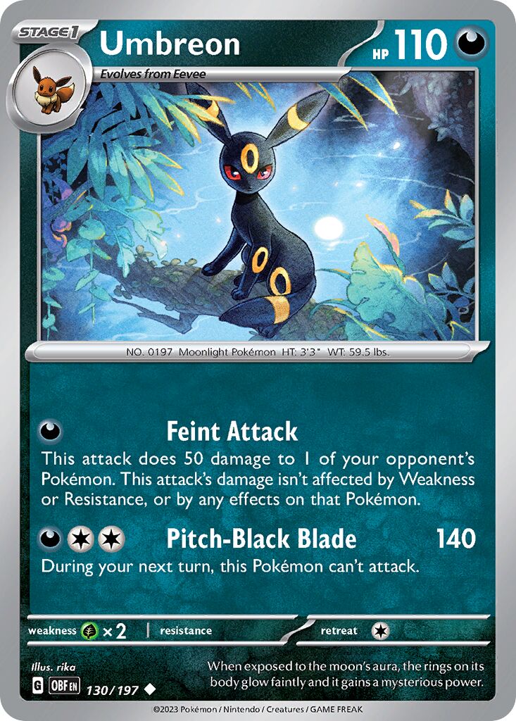 Umbreon 130/197 — Obsidian Flames (English Pokémon TCG card)