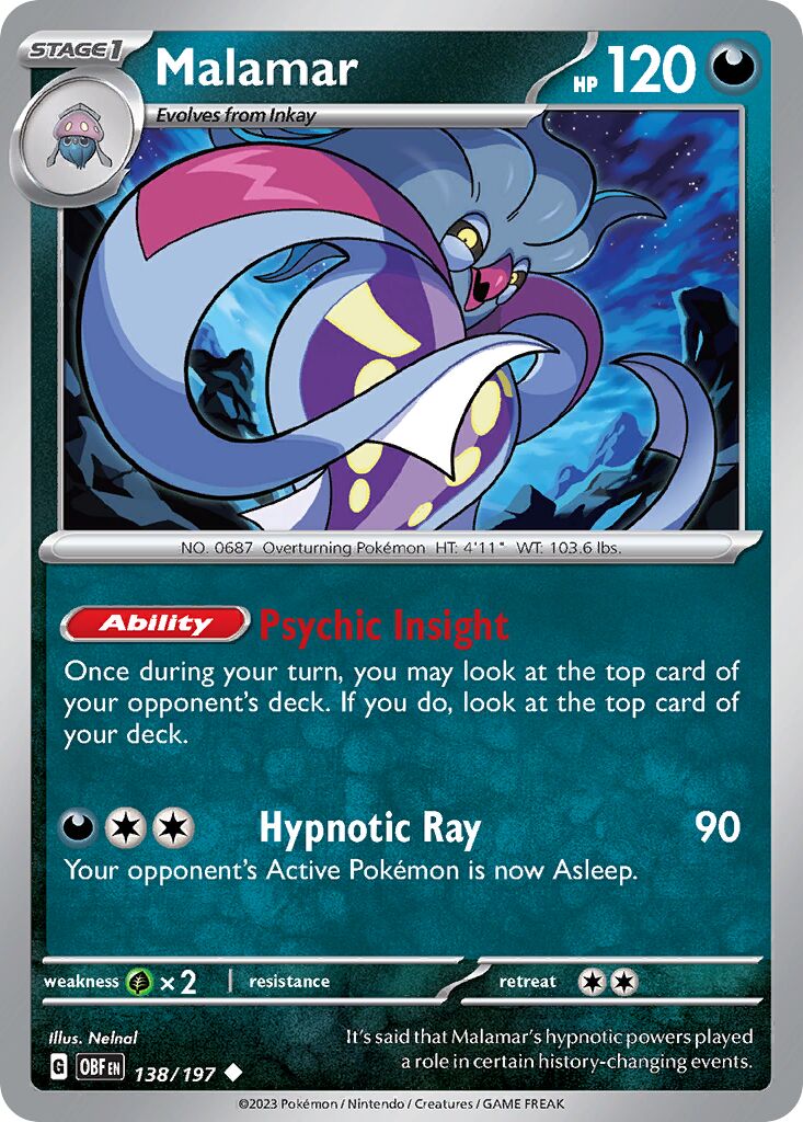 Malamar 138/197 — Obsidian Flames (English Pokémon TCG card)