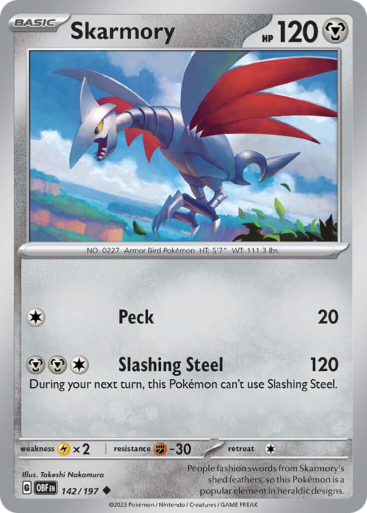 Skarmory 142/197 — Obsidian Flames (English Pokémon TCG card)