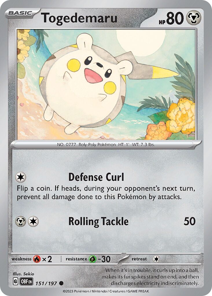 Togedemaru 151/197 — Obsidian Flames (English Pokémon TCG card)