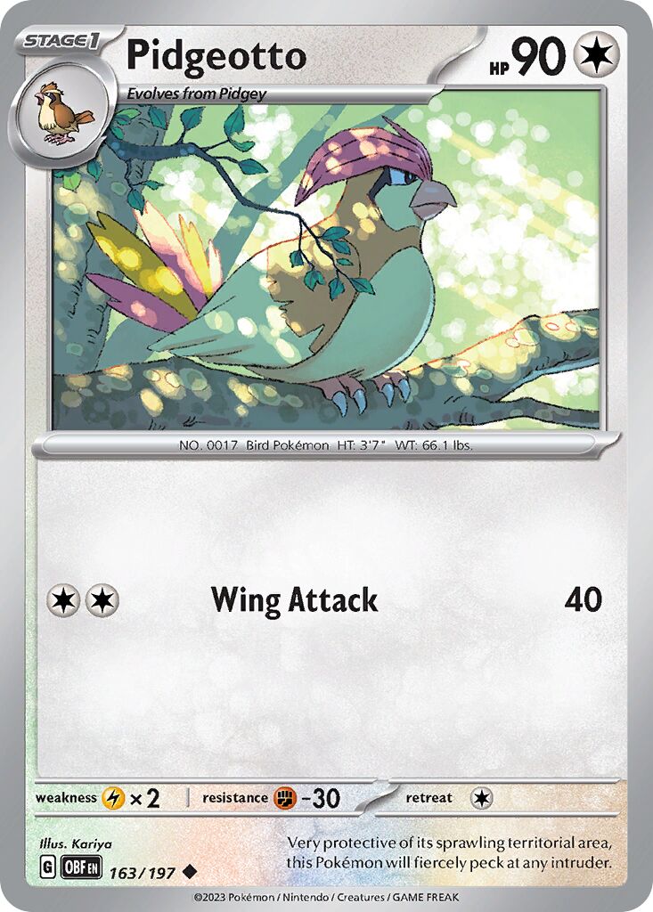 Pidgeotto 163/197 — Obsidian Flames (English Pokémon TCG card)