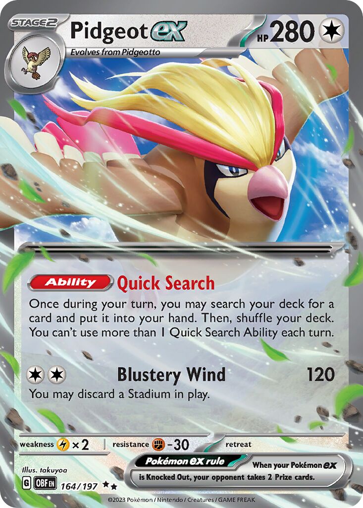 Pidgeot ex 164/197 — Obsidian Flames (English Pokémon TCG card)