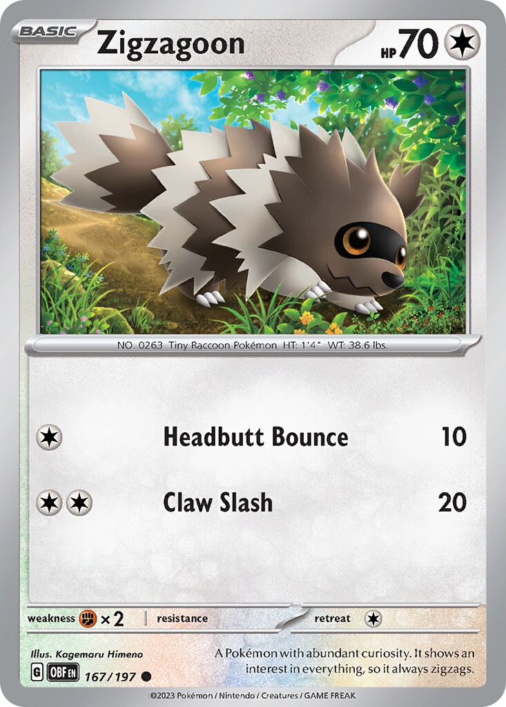 Zigzagoon 167/197 — Obsidian Flames (English Pokémon TCG card)
