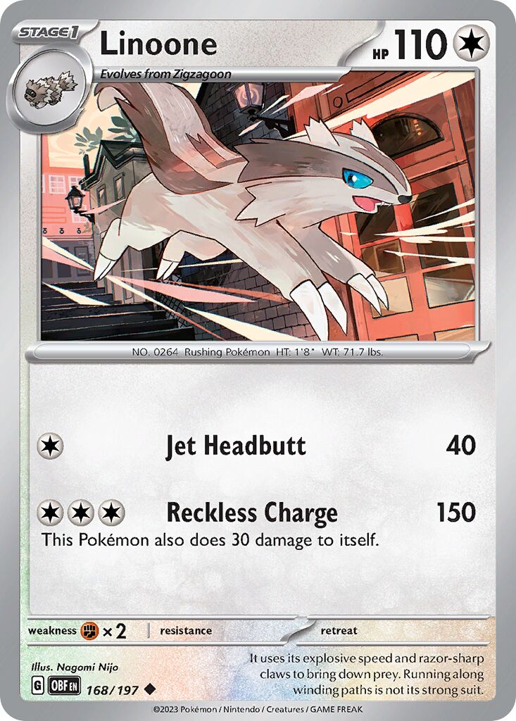 Linoone 168/197 — Obsidian Flames (English Pokémon TCG card)