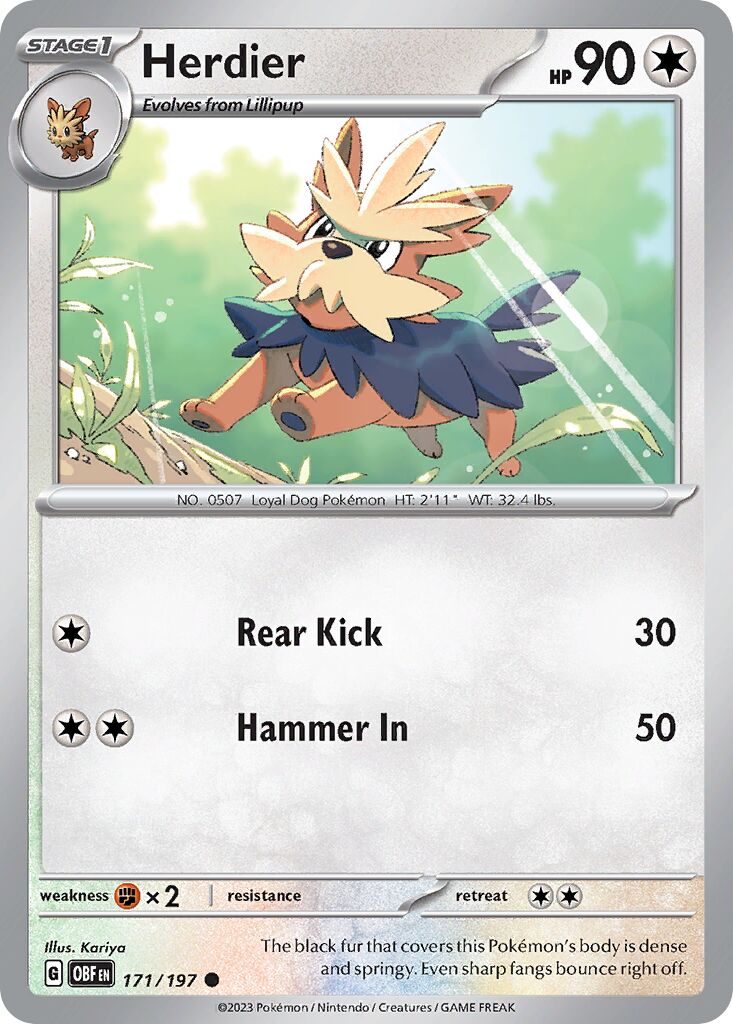 Herdier 171/197 — Obsidian Flames (English Pokémon TCG card)