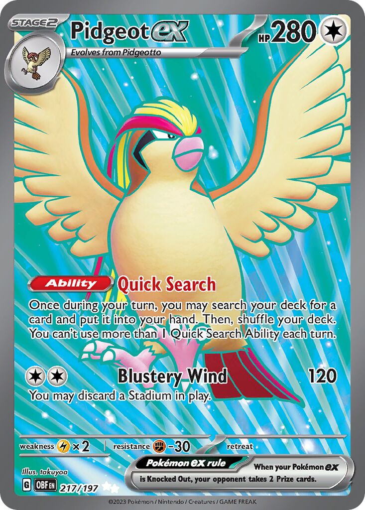 Pidgeot ex 217/197 — Obsidian Flames (English Pokémon TCG card)