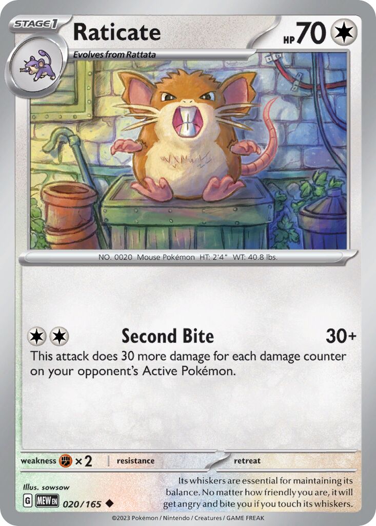 Raticate 020/165 — 151 (English Pokémon TCG card)