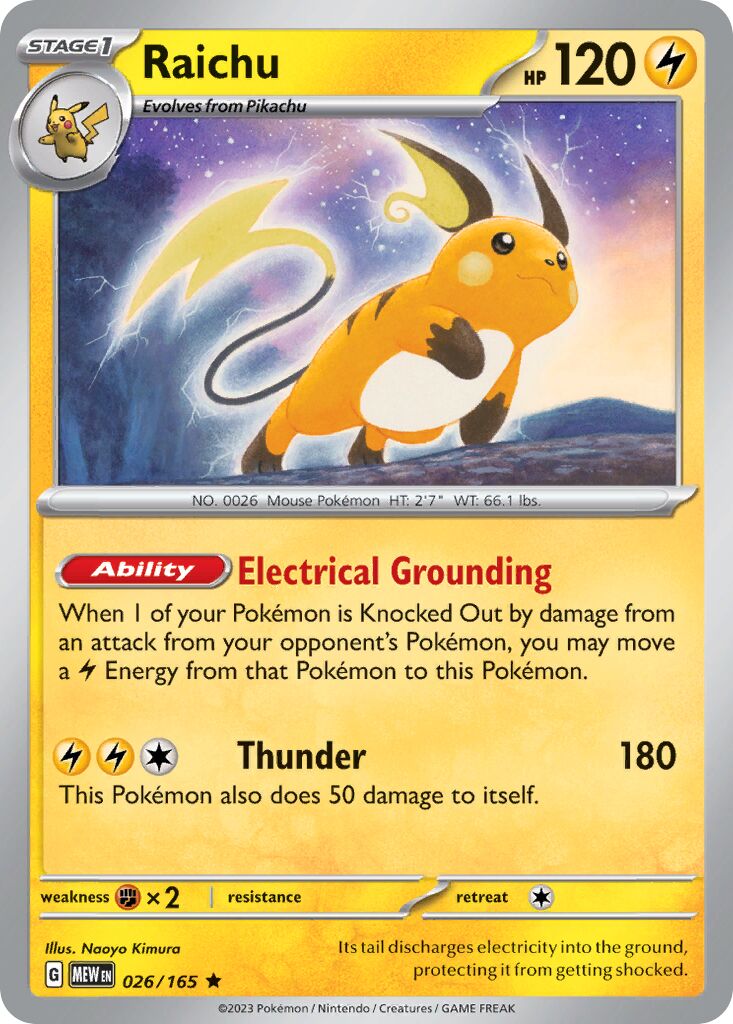 Raichu 026/165 — 151 (English Pokémon TCG card)