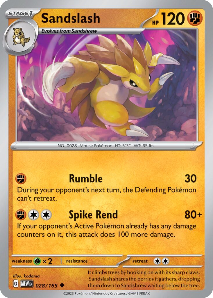 Sandslash 028/165 — 151 (English Pokémon TCG card)