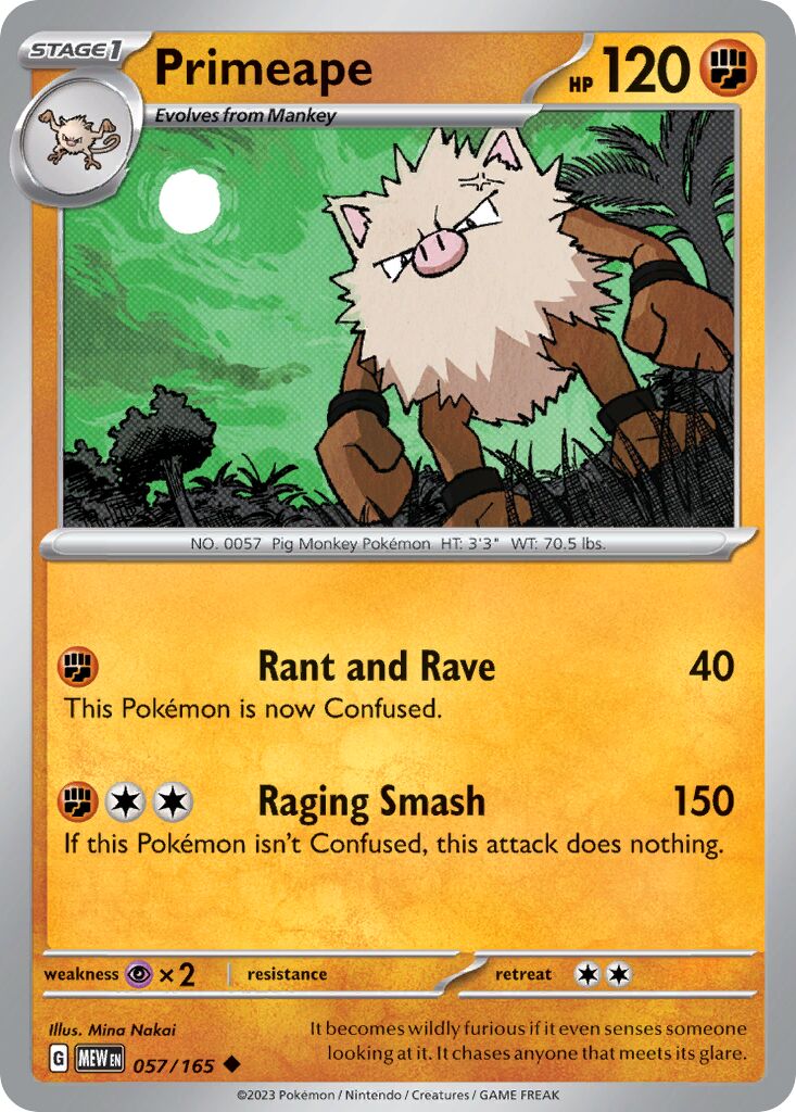 Primeape 057/165 — 151 (English Pokémon TCG card)