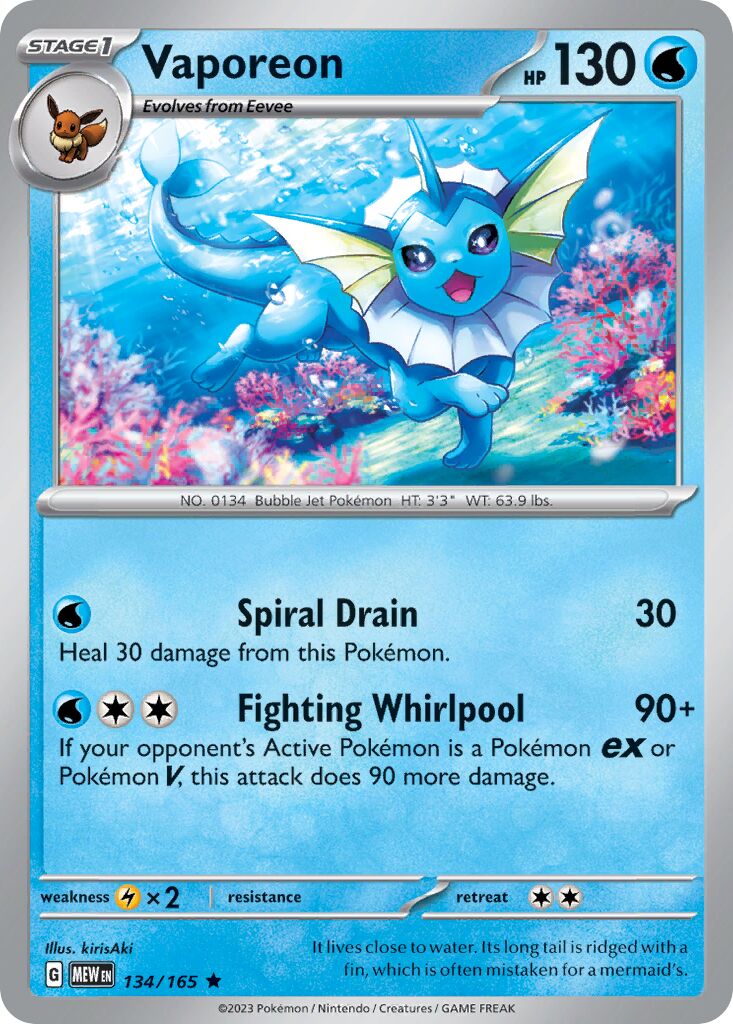 Vaporeon 134/165 — 151 (English Pokémon TCG card)