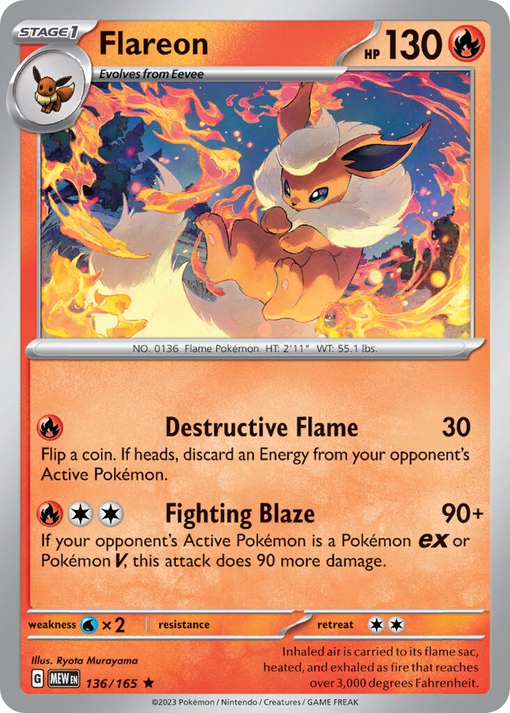Flareon 136/165 — 151 (English Pokémon TCG card)
