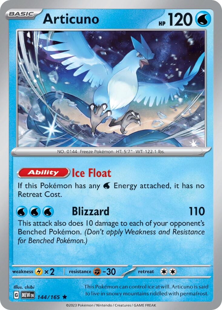 Articuno 144/165 — 151 (English Pokémon TCG card)