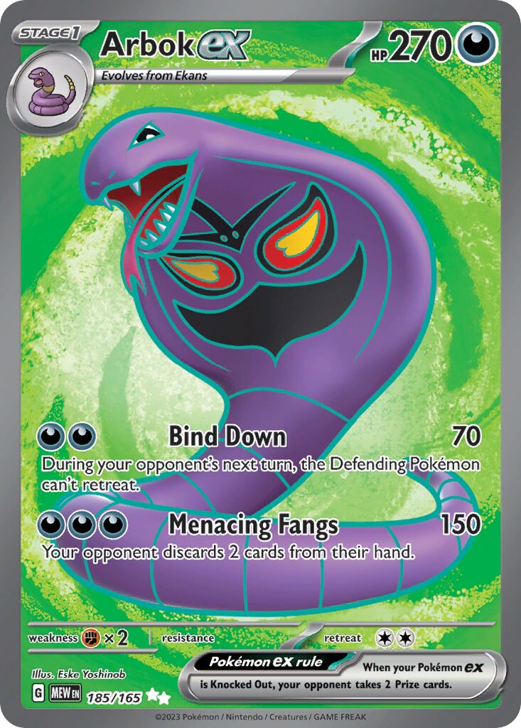 Arbok ex 185/165 — 151 (English Pokémon TCG card)