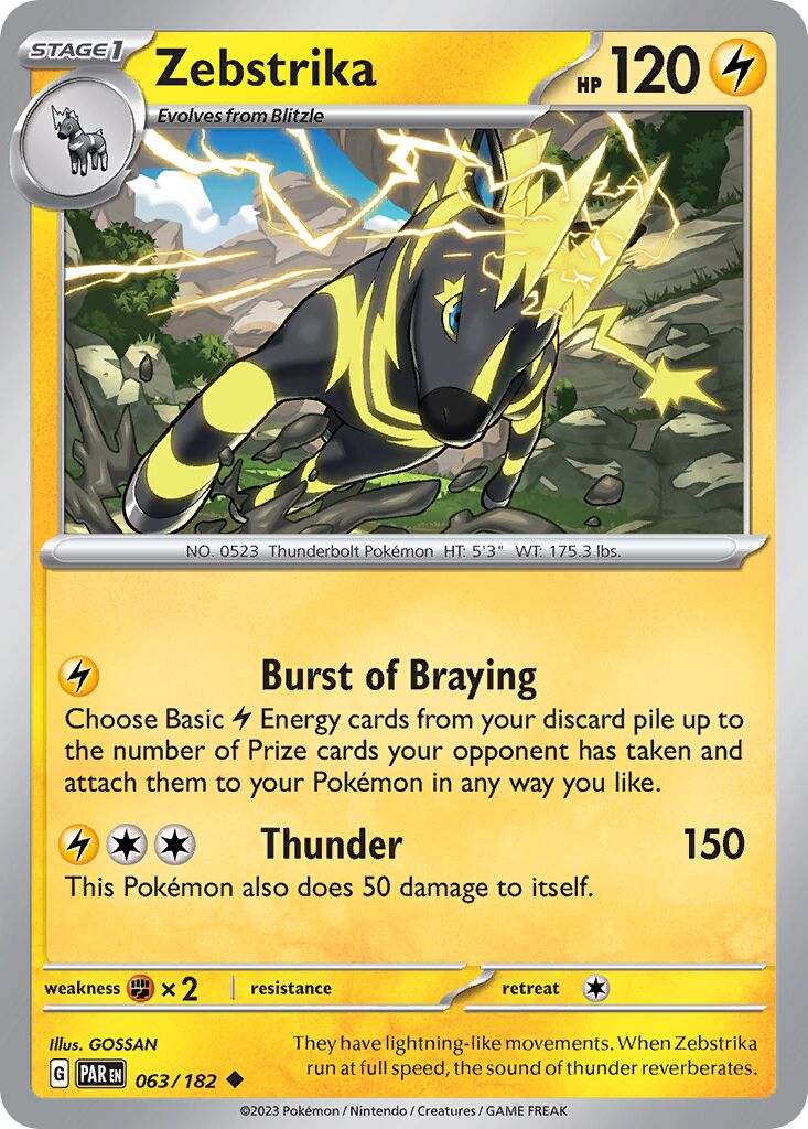 Zebstrika 063/182 — Paradox Rift (English Pokémon TCG card)
