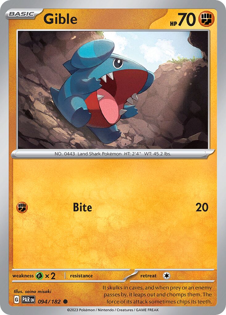 Gible 094/182 — Paradox Rift (English Pokémon TCG card)