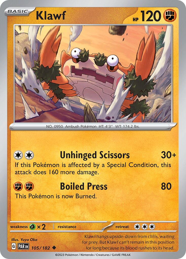 Klawf 105/182 — Paradox Rift (English Pokémon TCG card)