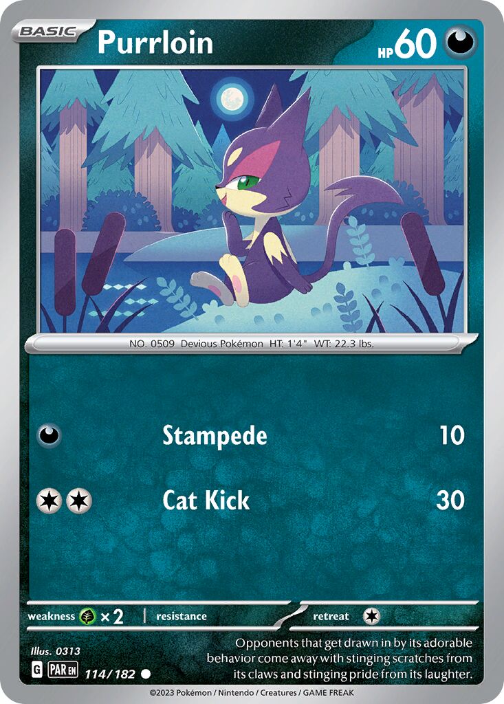 Purrloin 114/182 — Paradox Rift (English Pokémon TCG card)