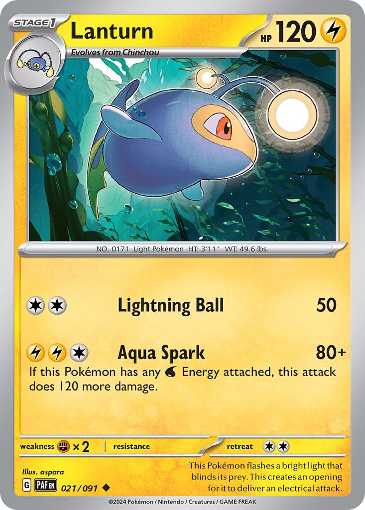 Lanturn 021/91 — Paldean Fates (English Pokémon TCG card)