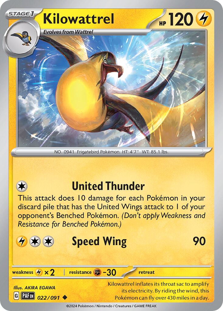 Kilowattrel 022/91 — Paldean Fates (English Pokémon TCG card)
