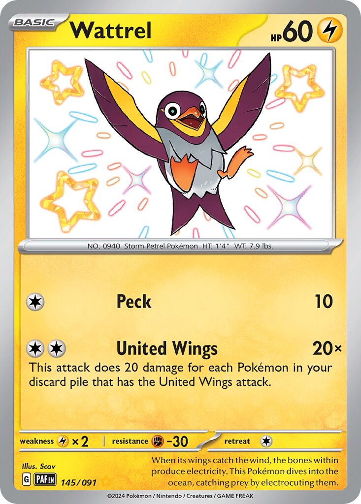Wattrel 145/91 — Paldean Fates (English Pokémon TCG card)