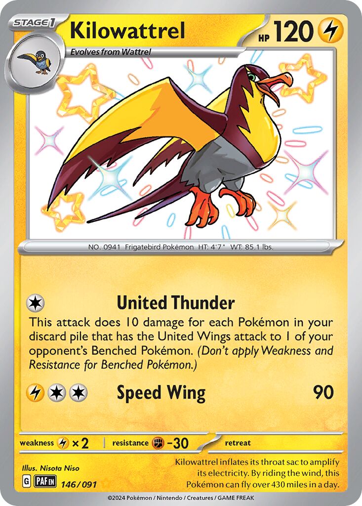 Kilowattrel 146/91 — Paldean Fates (English Pokémon TCG card)