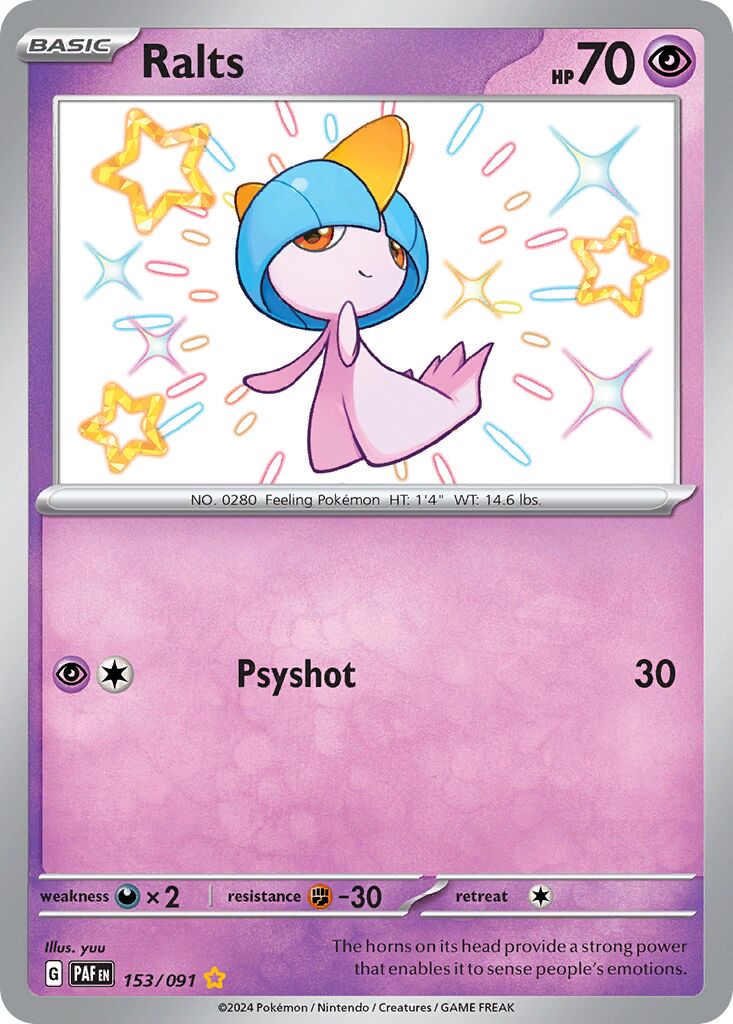 Ralts 153/91 — Paldean Fates (English Pokémon TCG card)