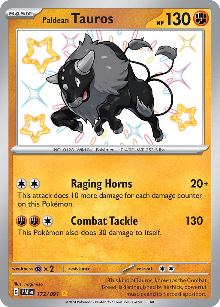 Paldean Tauros 172/91 — Paldean Fates (English Pokémon TCG card)