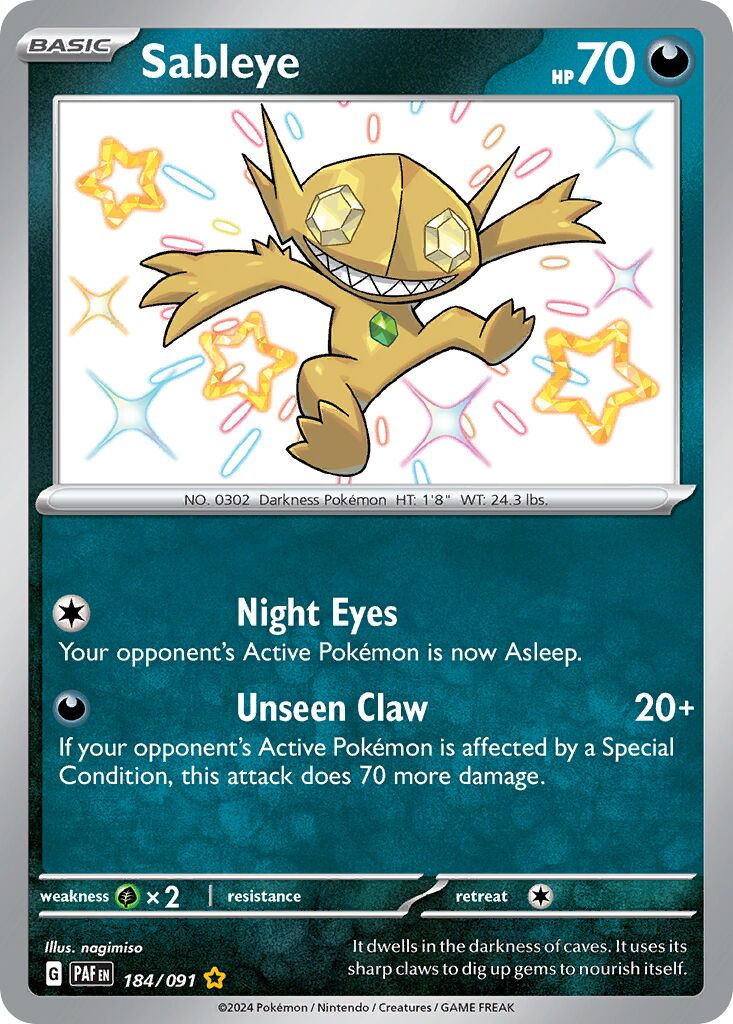 Sableye 184/91 — Paldean Fates (English Pokémon TCG card)