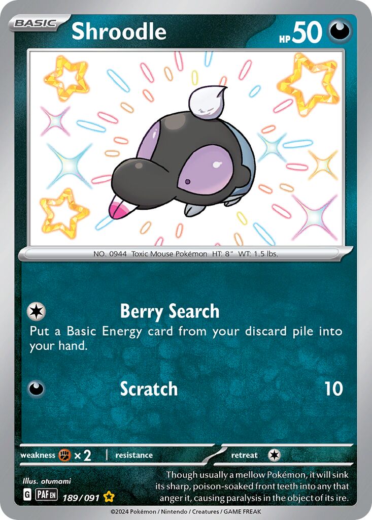 Shroodle 189/91 — Paldean Fates (English Pokémon TCG card)