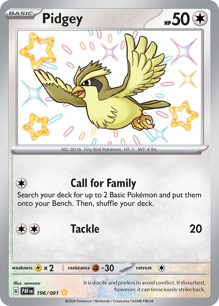 Pidgey 196/91 — Paldean Fates (English Pokémon TCG card)