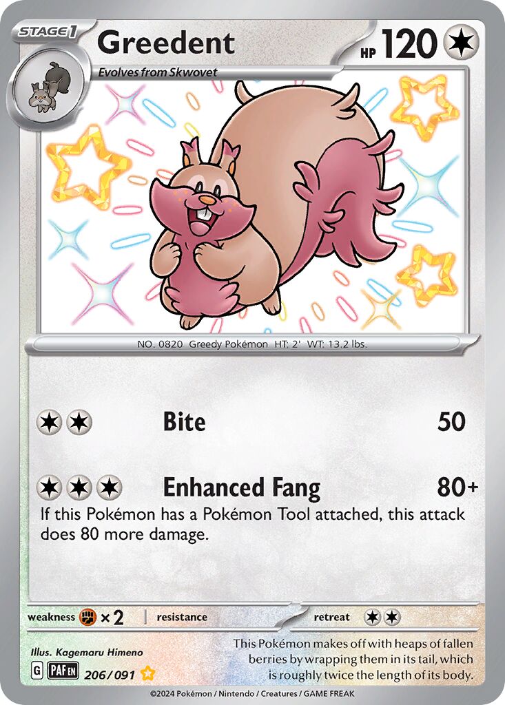 Greedent 206/91 — Paldean Fates (English Pokémon TCG card)