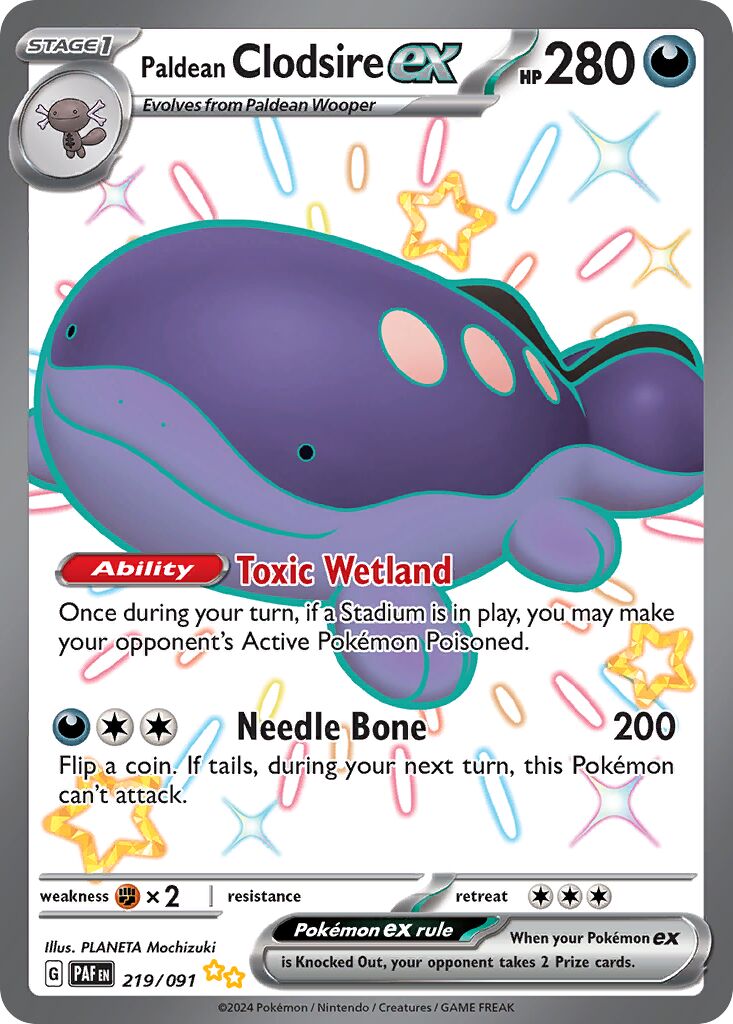 Paldean Clodsire ex 219/91 — Paldean Fates (English Pokémon TCG card)