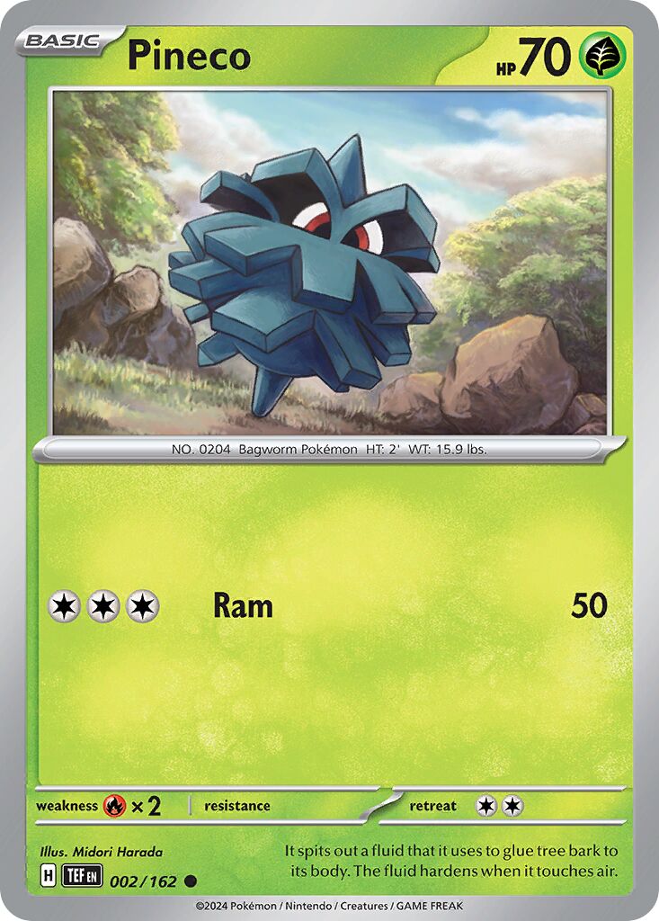 Pineco 002/162 — Temporal Forces (English Pokémon TCG card)