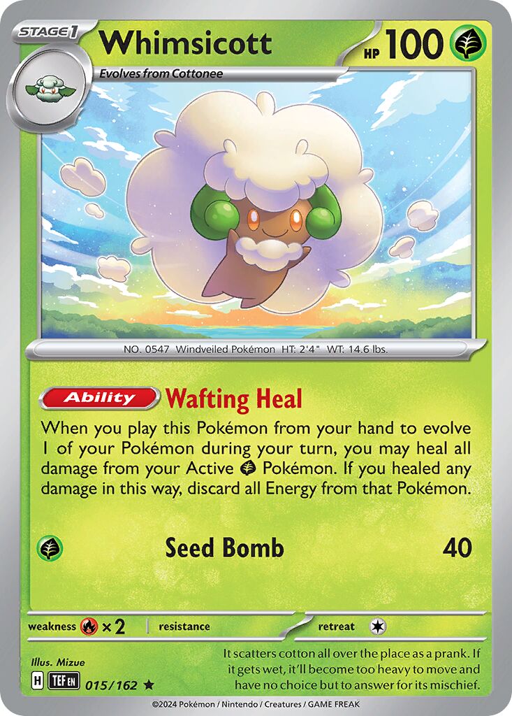 Whimsicott 015/162 — Temporal Forces (English Pokémon TCG card)