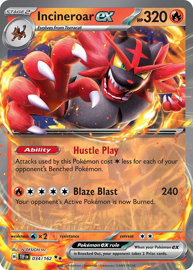 Incineroar ex 034/162 — Temporal Forces (English Pokémon TCG card)