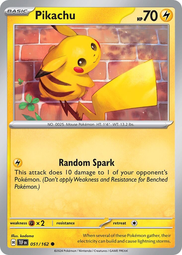 Pikachu 051/162 — Temporal Forces (English Pokémon TCG card)