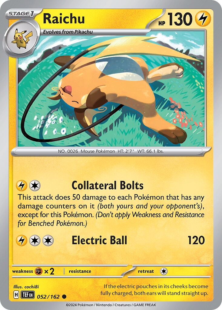 Raichu 052/162 — Temporal Forces (English Pokémon TCG card)