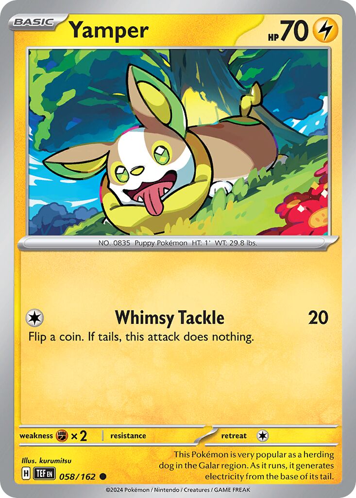 Yamper 058/162 — Temporal Forces (English Pokémon TCG card)