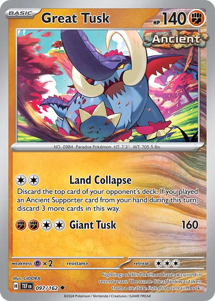 Great Tusk 097/162 — Temporal Forces (English Pokémon TCG card)