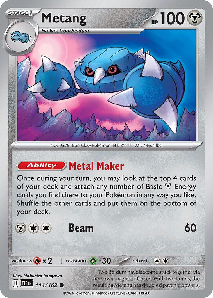 Metang 114/162 — Temporal Forces (English Pokémon TCG card)