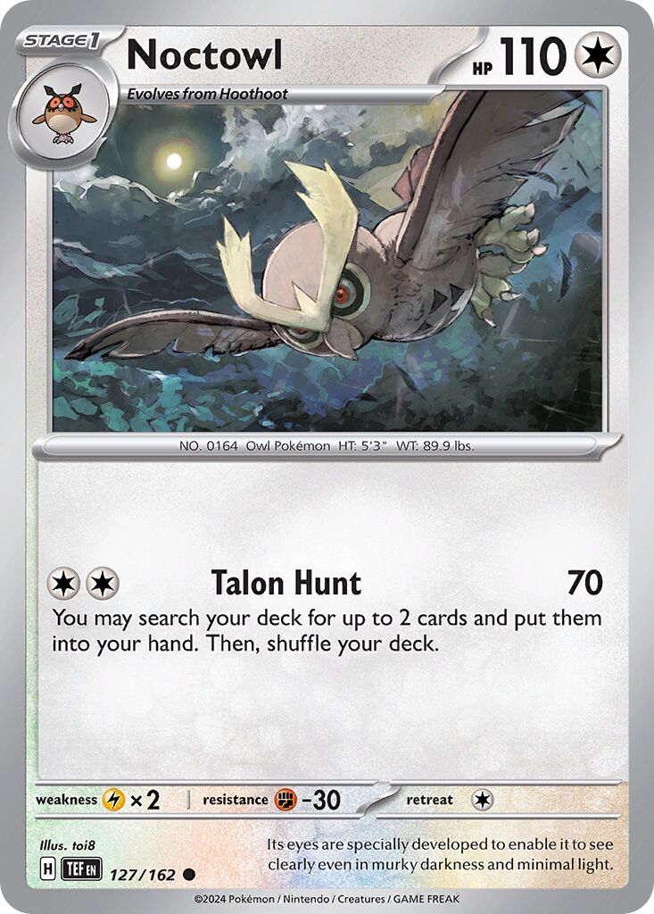 Noctowl 127/162 — Temporal Forces (English Pokémon TCG card)