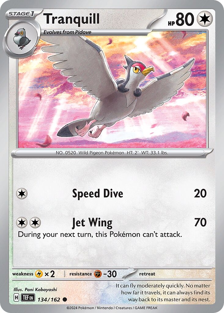 Tranquill 134/162 — Temporal Forces (English Pokémon TCG card)