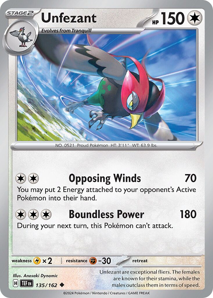 Unfezant 135/162 — Temporal Forces (English Pokémon TCG card)