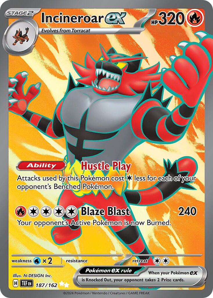 Incineroar ex 187/162 — Temporal Forces (English Pokémon TCG card)