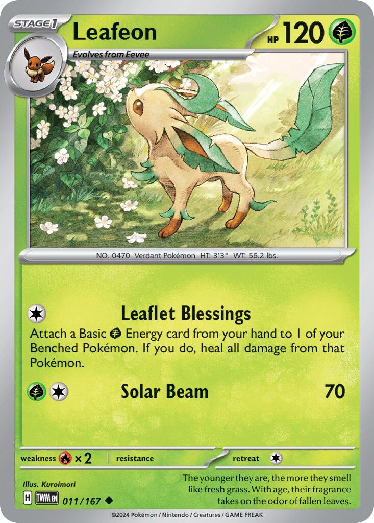 Leafeon 011/167 — Twilight Masquerade (English Pokémon TCG card)