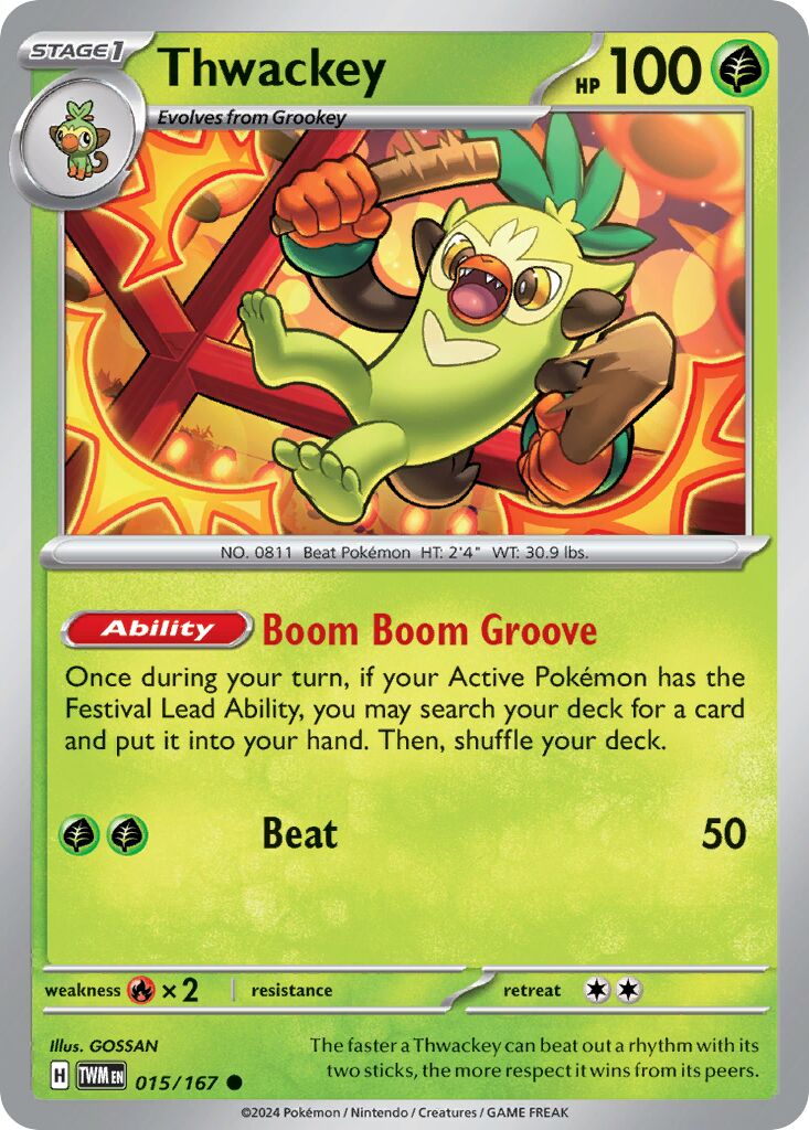 Thwackey 015/167 — Twilight Masquerade (English Pokémon TCG card)