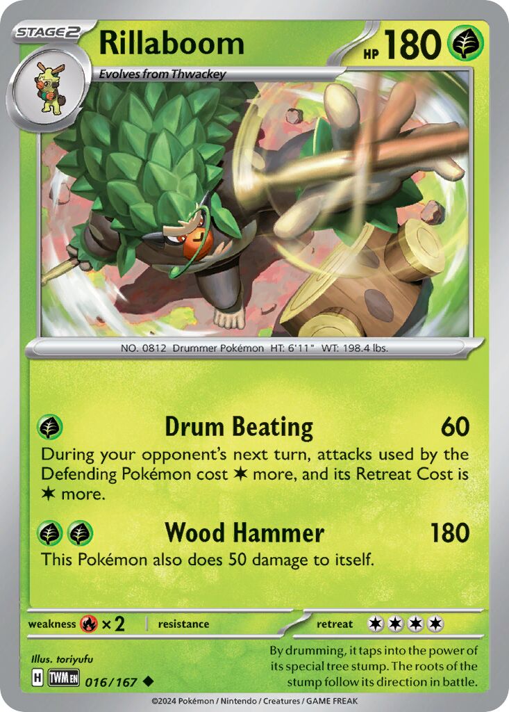 Rillaboom 016/167 — Twilight Masquerade (English Pokémon TCG card)
