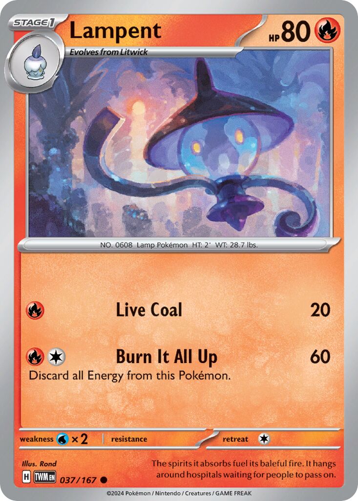 Lampent 037/167 — Twilight Masquerade (English Pokémon TCG card)